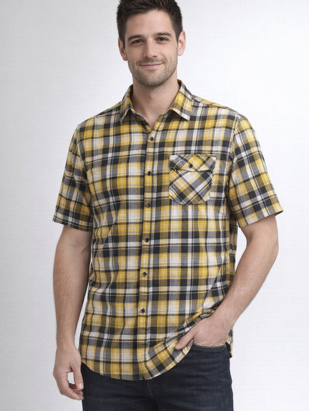 The North Face Shirt Mens XL Yellow Plaid Short Sleeve Lightweight 100 Cotton